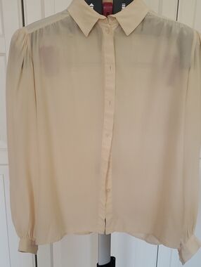 Vintage Michael Lauren Cream Silk Button-Down Blouse, Size 14